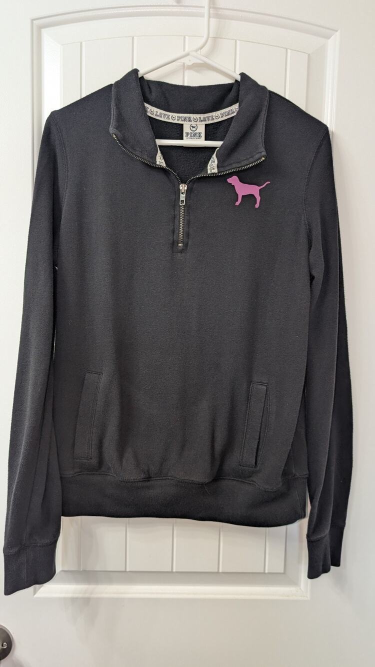 PINK Victoria's Secret Black/Pink 1/4 Zip Fleece Sweatshirt Women's S Logo